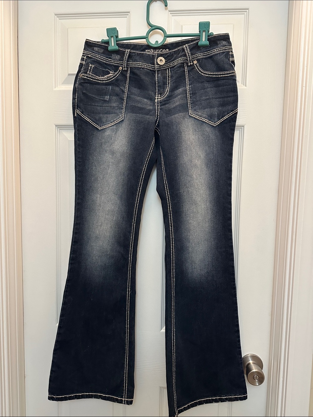 Maurices Women's Faded Black Flare Jeans with Contrast Stitching